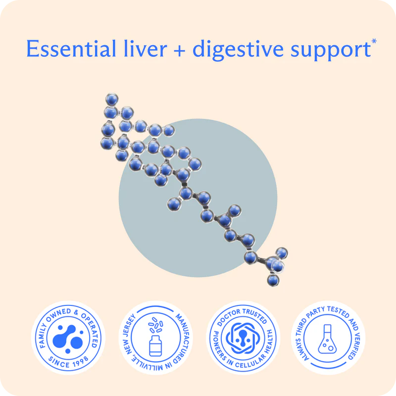 Supports liver detoxification*
Supports healthy fat digestion*
Boosts mitochondria for more energy*
Provides neuroprotective benefits*