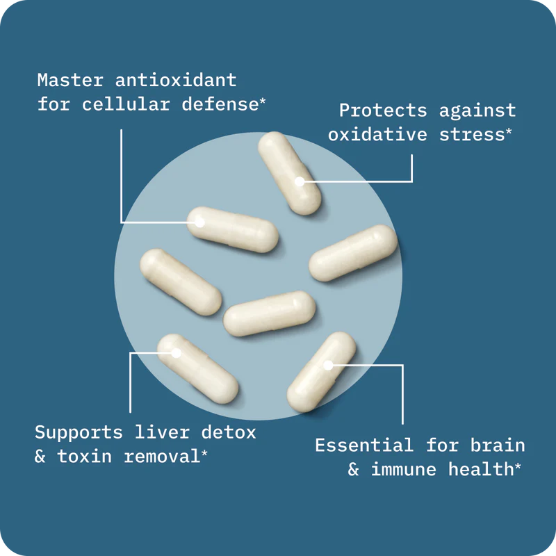 Master antioxidant&amp;nbsp;for&amp;nbsp;cellular&amp;nbsp;defense*
Supports&amp;nbsp;liver detox&amp;nbsp;&amp;amp; healthy function*
Protects against oxidative stress*
Essential for brain &amp;amp;&amp;nbsp;immune health*